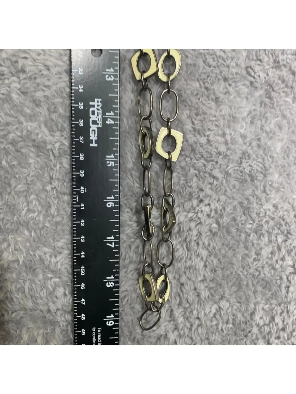 Vintage Silver Tone Chain Belt with Cream Enamel Accents, Adjustable Link Chain